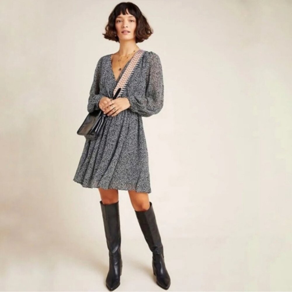 Maeve Black and White Long Sleeve Dress